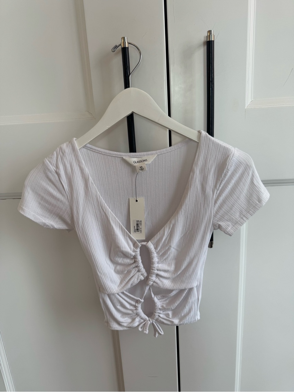 Glassons White Ribbed Double Tie-Front Crop Top